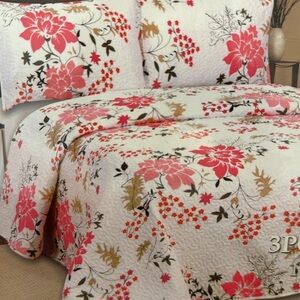 Hotel at home King 3pc Quilt set king Sheet Red and Pink Floral